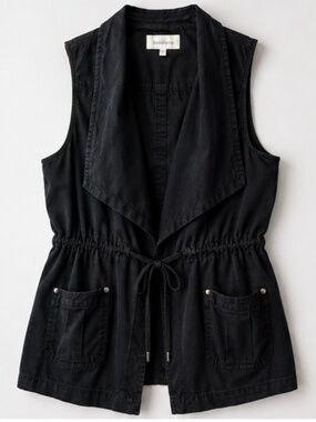 Daniel Rainn Women’s Utility Safari Vest Size L Black 100% Cotton Drawstring Poc